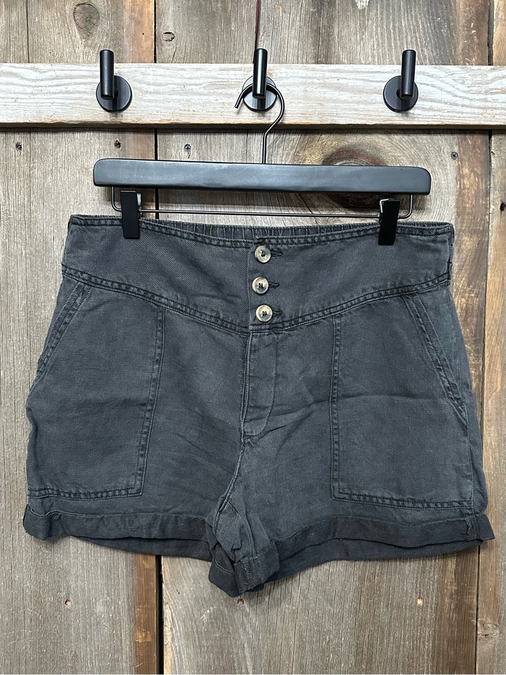 Aerie High Waist Linen Blend Shorts in Dark Gray Size Medium
